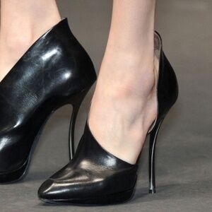 Lanvin Black Leather Cut out D'orsay Booties Size 38